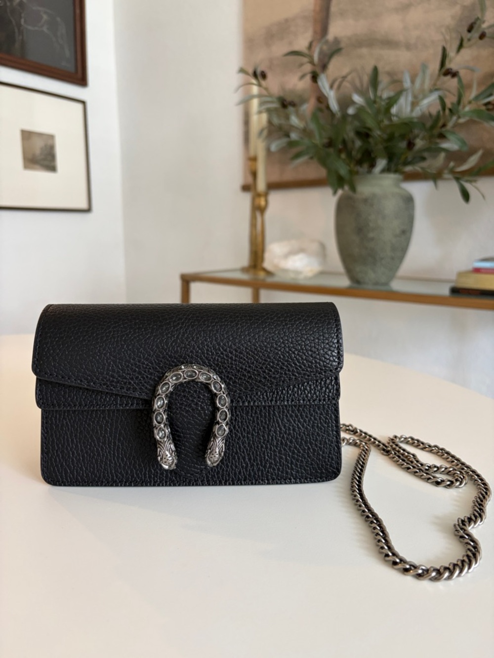 Black Leather Shoulder Bag with Silver Horsebit Accent - Picture 6 of 14